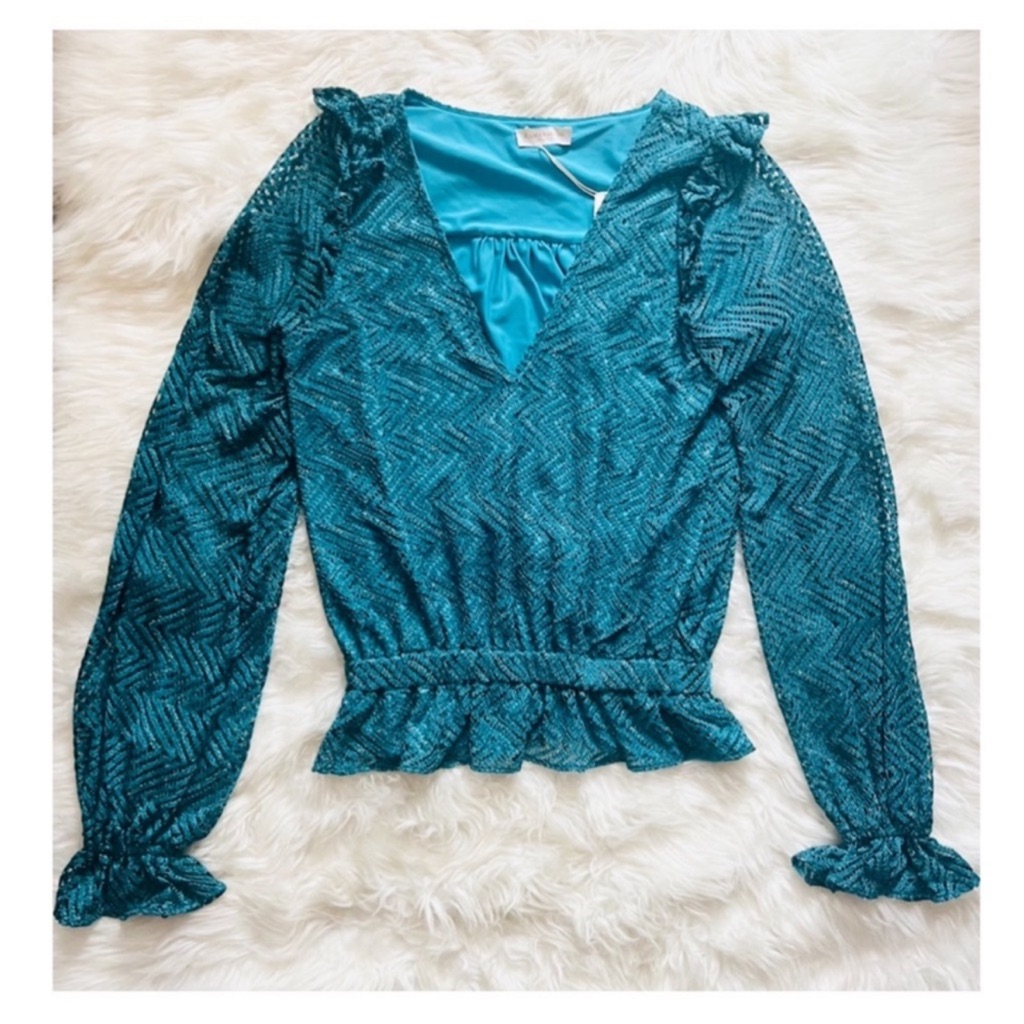 New! Ramy Brook Sabrina Lace Ruffle Top In Teal